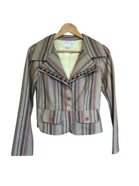 Vintage Zoompy Womens Wool Blend Blazer Jacket Boho Button Front Funky